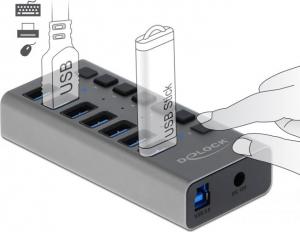 HUB USB Delock 7-portowy USB 3.0 + Switch Szary (63975) 2