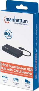 HUB USB Manhattan 1x SD 1x microSD  + 4x USB-A 3.2 Gen1 (164948) 3