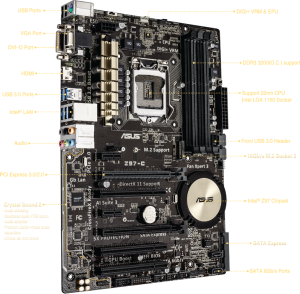 Płyta główna Asus Z97-C, Z97, DualDDR3-1600, SATA3, RAID, HDMI, DVI, D-Sub, ATX (Z97-C) 3