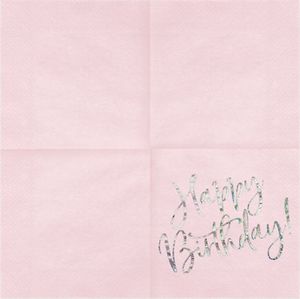 Party Deco Serwetki urodzinowe jasnoróżowe Happy Birthday - 33 cm - 20 szt. uniwersalny 2
