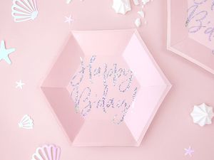 Party Deco talerzyki urodzinowe jasnoróżowe Happy B'day 20 cm 6 sztuk uniwersalne (43761) 2
