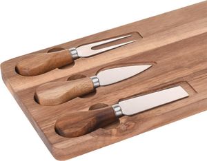 Deska do krojenia Excellent Houseware do serwowania drewniana z nożami 42x15.5cm 2