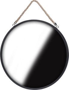 Home Styling Collection Lustro okrągłe na sznurku pasku czarne Loft 1