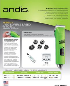 Maszynka do strzyżenia psa Andis Andis AGC Super 2 Speed Brushless - maszynka sieciowa z silnikiem bez-szczotkowym, dwubiegowa, z nożem ceramicznym 1.5 mm bordowy 17