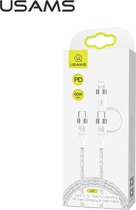 Kabel USB Usams USB-C - USB-C + Lightning 1.2 m Biały (63775-uniw) 1