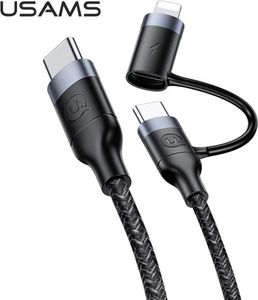 Kabel USB Usams USB-C - USB-C + Lightning 1.2 m Czarny (63776-uniw) 1