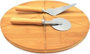 Deska do krojenia Tadar do serwowania bambusowa do pizzy + nóż + łopatka 33x33cm 1