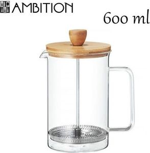 Ambition Zaparzacz 600 ml AMBITION dzbanek szklany do herbaty kawy ziół z pokrywką bambusową uniwersalny 4