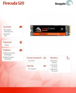 Dysk SSD Seagate Firecuda 520 500GB M.2 2280 PCI-E x4 Gen4 NVMe (ZP500GM3A002) 2