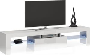 Topeshop Szafka RTV Deko 160cm BIAŁY POŁYSK SZYBA 1