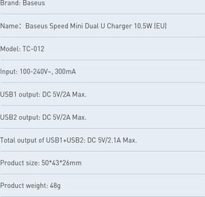 Ładowarka Baseus Speed Mini 2x USB-A 2.1 A (CCFS-R01) 15