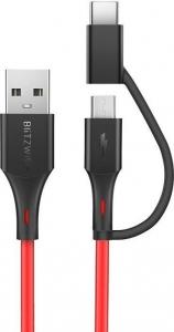 Kabel USB Blitzwolf USB-A - microUSB, USB-C 1.8 m Czerwony (BW-MT3 1.8m) 1