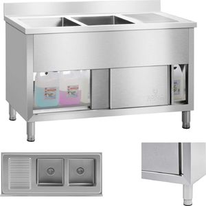 Royal Catering Zlewozmywak zlew gastronomiczny przemysłowy 2-komorowy na podstawie 140cm Royal Catering 1
