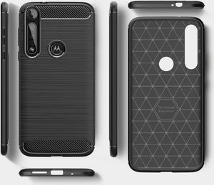 Hurtel Carbon Case elastyczne etui pokrowiec Motorola One Macro czarny uniwersalny 9