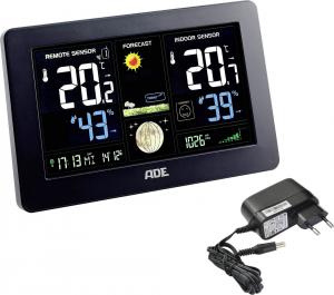 Stacja pogodowa ADE ADE WS 1704 Weather Station, Temperature indicator -20°C – +60°C, Hygrometer 20 – 95 %, Battery 1.5 V AAA, Radio technology 433 MHz, LED colour display, Radio-controlled clock, 8 phases, Trend indicator and memory function, black 3