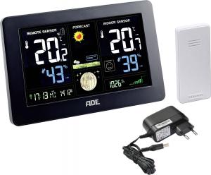 Stacja pogodowa ADE ADE WS 1704 Weather Station, Temperature indicator -20°C – +60°C, Hygrometer 20 – 95 %, Battery 1.5 V AAA, Radio technology 433 MHz, LED colour display, Radio-controlled clock, 8 phases, Trend indicator and memory function, black 4