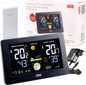 Stacja pogodowa ADE ADE WS 1704 Weather Station, Temperature indicator -20°C – +60°C, Hygrometer 20 – 95 %, Battery 1.5 V AAA, Radio technology 433 MHz, LED colour display, Radio-controlled clock, 8 phases, Trend indicator and memory function, black 6