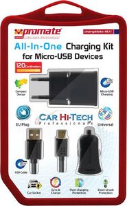 Ładowarka Promate Promate, Zasilacz sieciowy + ładowarka samochodowa, chargeMate-EU1, 230V/12-24V, 5V, 1000mA, porty USB , kabel micro USB 4