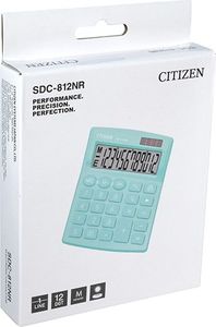 Kalkulator Citizen Citizen kalkulator SDC812NRGNE, turkusowa, biurkowy, 12 miejsc, podwójne zasilanie 2