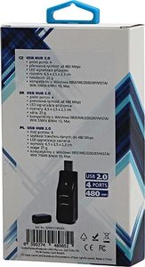 HUB USB USB (2.0) HUB 4-port, 335, czarna, wskaźnik LED 5
