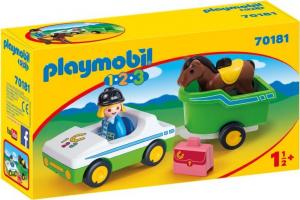 Playmobil 1.2.3. Samochód z przyczepą dla konia (70181) 1