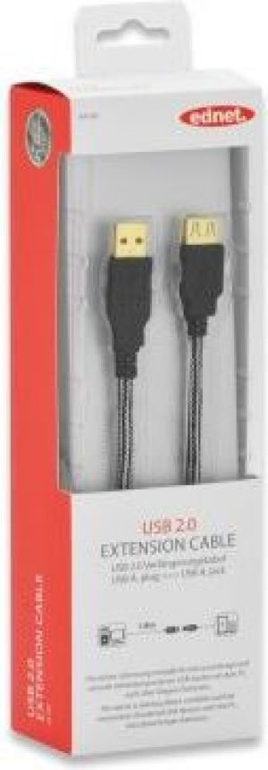 Kabel USB Ednet Kabel przedłużający USB2.0 Typ USB A/USB B, M/Ż czarny 3.0m blister premium (84190) 2