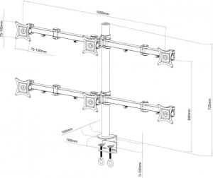 Art Uchwyt biurkowy na 6 monitorów 13" - 20" L-06 (RAMART L-06) 3