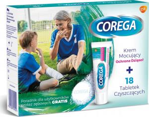 Corega  Krem mocujący Ochrona Dziąseł 40g + tabletki do czyszczenia protez zębowych 18szt. 1