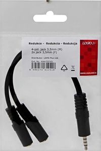 Kabel Jack 3.5mm - Jack 3.5mm x2 0.2m czarny 2