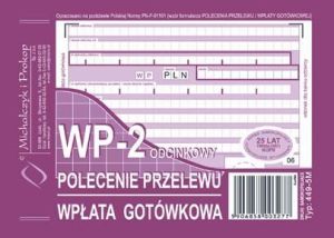Michalczyk & Prokop Druk Polecenie przelewu wpłata gotówkowa A6, 1+1 kopia, M&P (38K006A) 1