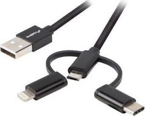 Kabel USB Lanberg USB-A - Lightning 1 m Czarny (CA-3IN1-11CC-0010-BK) 1