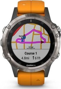 Zegarek sportowy Garmin Zegarek fenix 5 Plus Sapphire Titanium / Solar Flare Orange Band (010-01988-05) 1