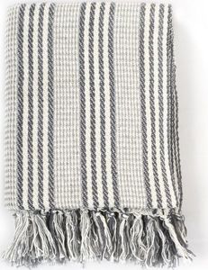 vidaXL Bawełniana narzuta w paski, 160 x 210 cm, szaro-biała 4