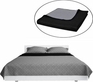 vidaXL Dwustronna pikowana narzuta na łóżko Czarna/Szara 170 x 210 cm 1