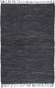 vidaXL Ręcznie tkany dywanik Chindi, skóra, 80x160 cm, szary 1