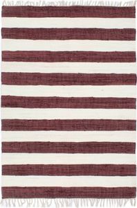 vidaXL Ręcznie tkany dywan Chindi 80x160 cm, bawełna, burgundowo-biały 1