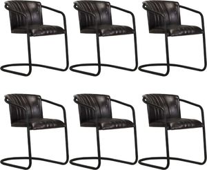 vidaXL Krzesła stołowe, 6 szt., czarne, naturalna skóra 1
