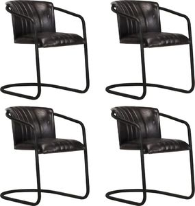 vidaXL Krzesła stołowe, 4 szt., czarne, naturalna skóra 1