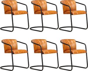 vidaXL Krzesła stołowe, 6 szt., kolor tan, naturalna skóra 1