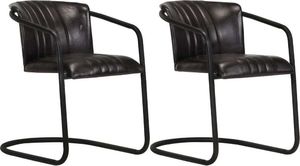 vidaXL Krzesła stołowe, 2 szt., czarne, skóra naturalna 1