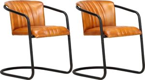 vidaXL Krzesła stołowe, 2 szt., kolor tan, skóra naturalna 1