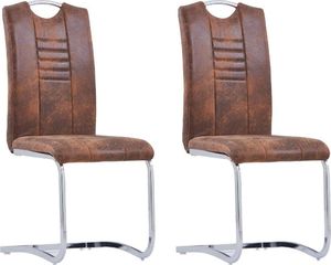 vidaXL Krzesła jadalniane, 2 szt., brązowe, sztuczna skóra zamszowa 1
