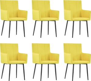 vidaXL Krzesła stołowe z podłokietnikami, 6 szt., żółte, obite tkaniną 1