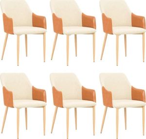 vidaXL Krzesła stołowe, 6 szt., brązowo-kremowe, tkanina 1
