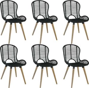 vidaXL Krzesła stołowe, 6 szt., czarne, naturalny rattan 1