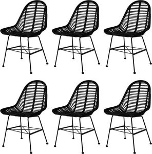 vidaXL Krzesła stołowe, 6 szt., czarne, naturalny rattan 1