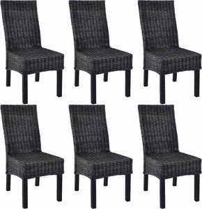 vidaXL Krzesła stołowe, 6 szt., czarne, rattan Kubu i drewno mango 1