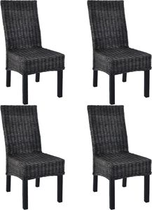 vidaXL Krzesła stołowe, 4 szt., czarne, rattan Kubu i drewno mango 1