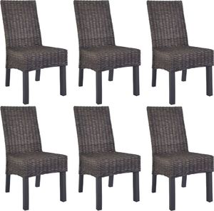 vidaXL Krzesła stołowe, 6 szt., brązowe, rattan Kubu i drewno mango 1