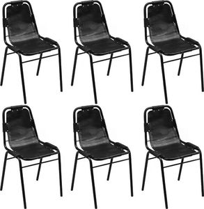 vidaXL Krzesła stołowe, 6 szt., czarne, skóra naturalna 1